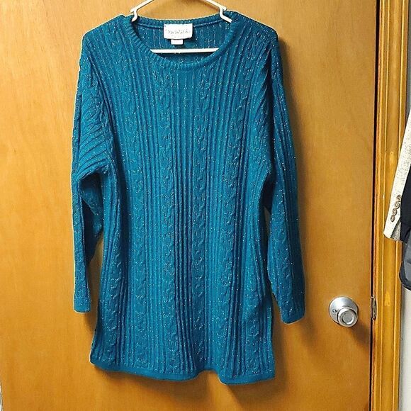 Diane Von Furstenberg Womans Teal Cable Knit Sweater, m/l - Picture 1 of 5
